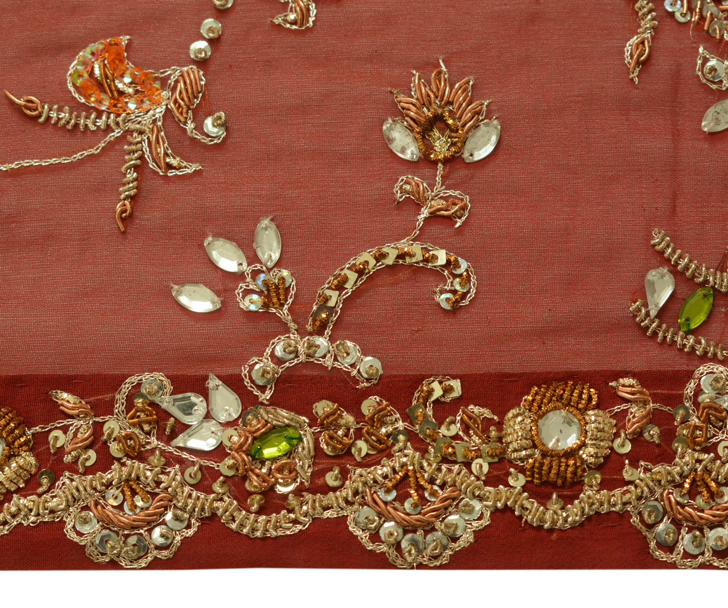 Sushila Vintage Dark Red Dupatta 100% Pure Georgette Silk Hand Beaded Long Stole