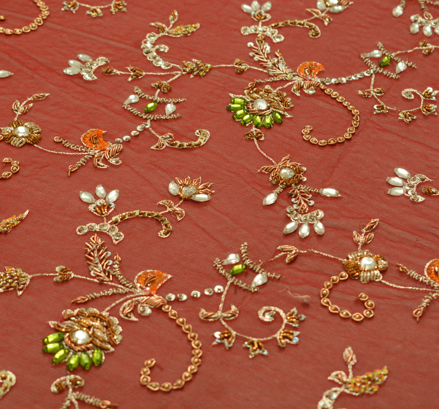 Sushila Vintage Dark Red Dupatta 100% Pure Georgette Silk Hand Beaded Long Stole