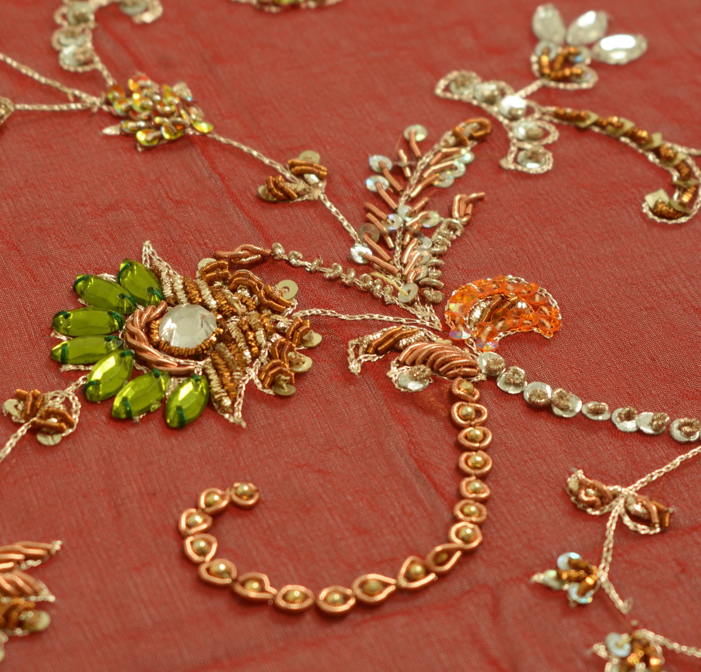 Sushila Vintage Dark Red Dupatta 100% Pure Georgette Silk Hand Beaded Long Stole