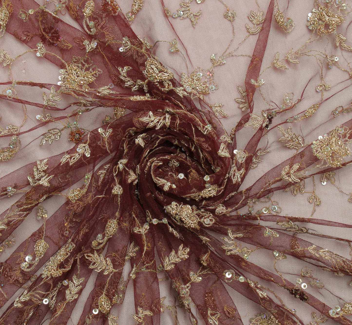 Sushila Vintage Burgundy Heavy Dupatta Net Mesh Hand Beaded Zardozi Long Stole