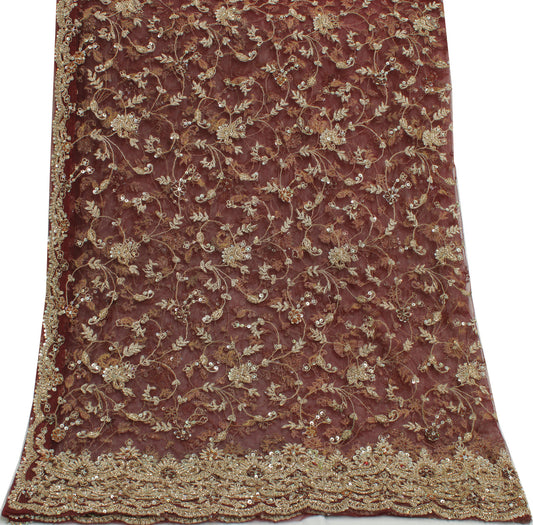 Sushila Vintage Burgundy Heavy Dupatta Net Mesh Hand Beaded Zardozi Long Stole