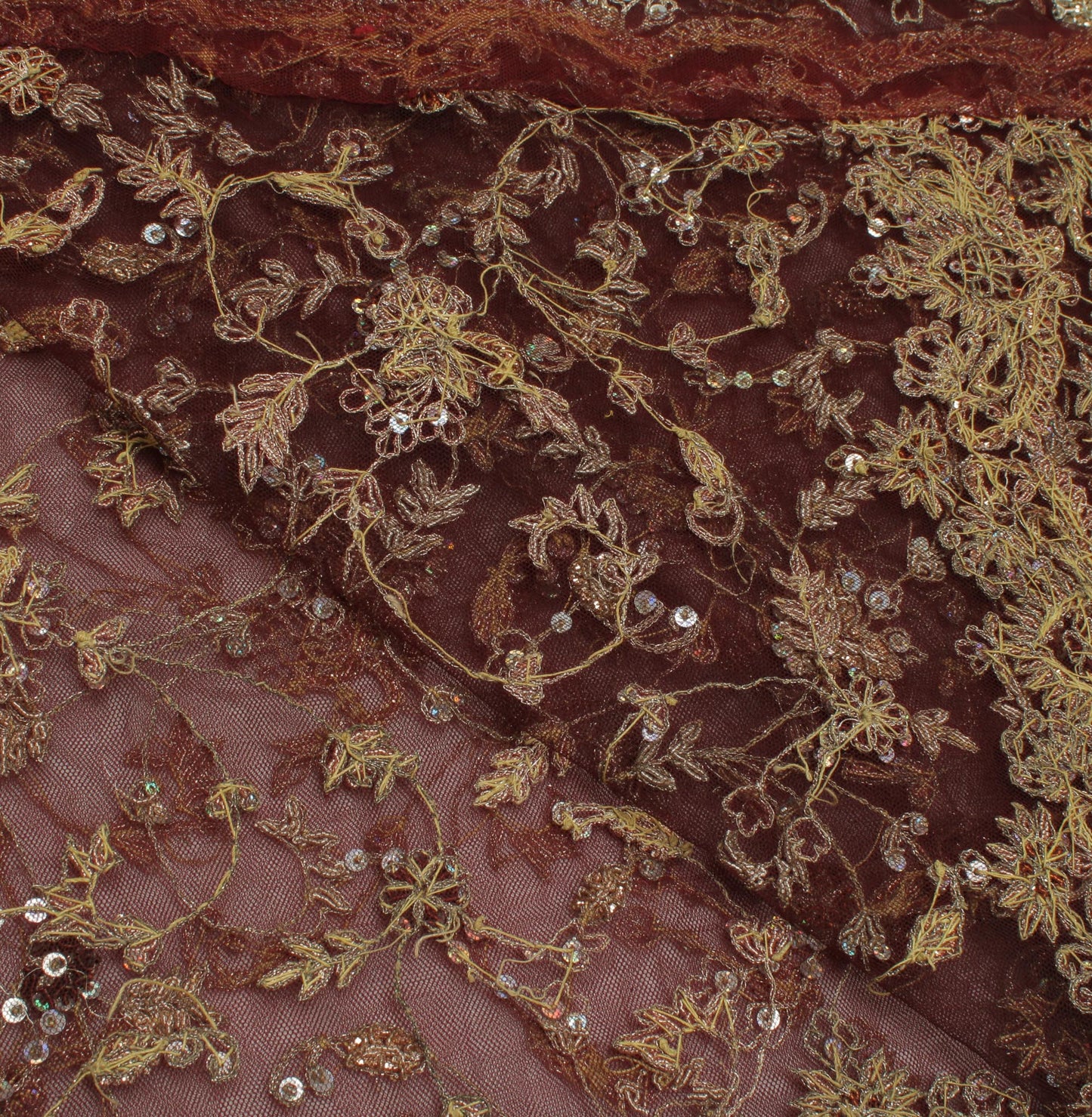 Sushila Vintage Burgundy Heavy Dupatta Net Mesh Hand Beaded Zardozi Long Stole