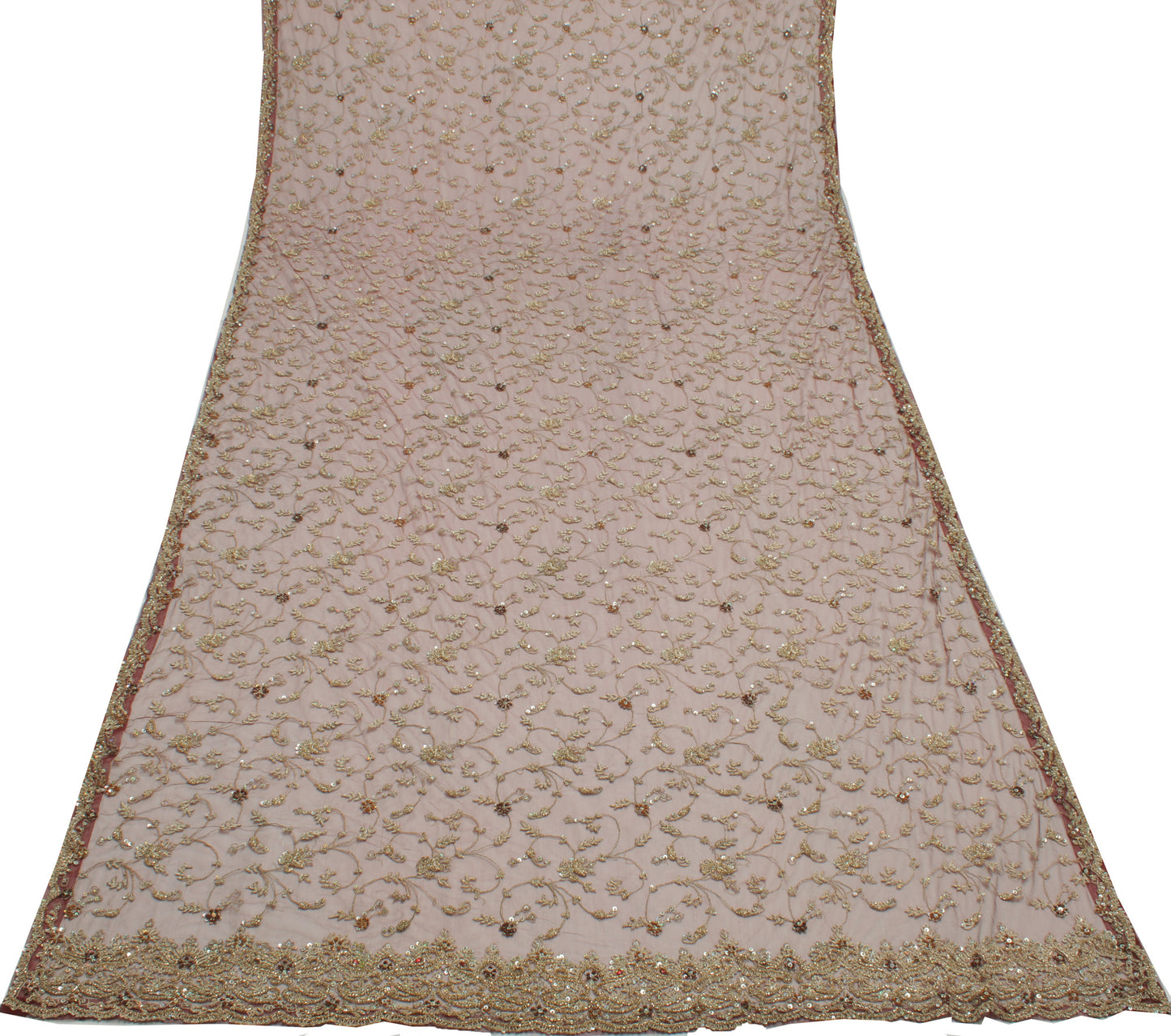 Sushila Vintage Burgundy Heavy Dupatta Net Mesh Hand Beaded Zardozi Long Stole