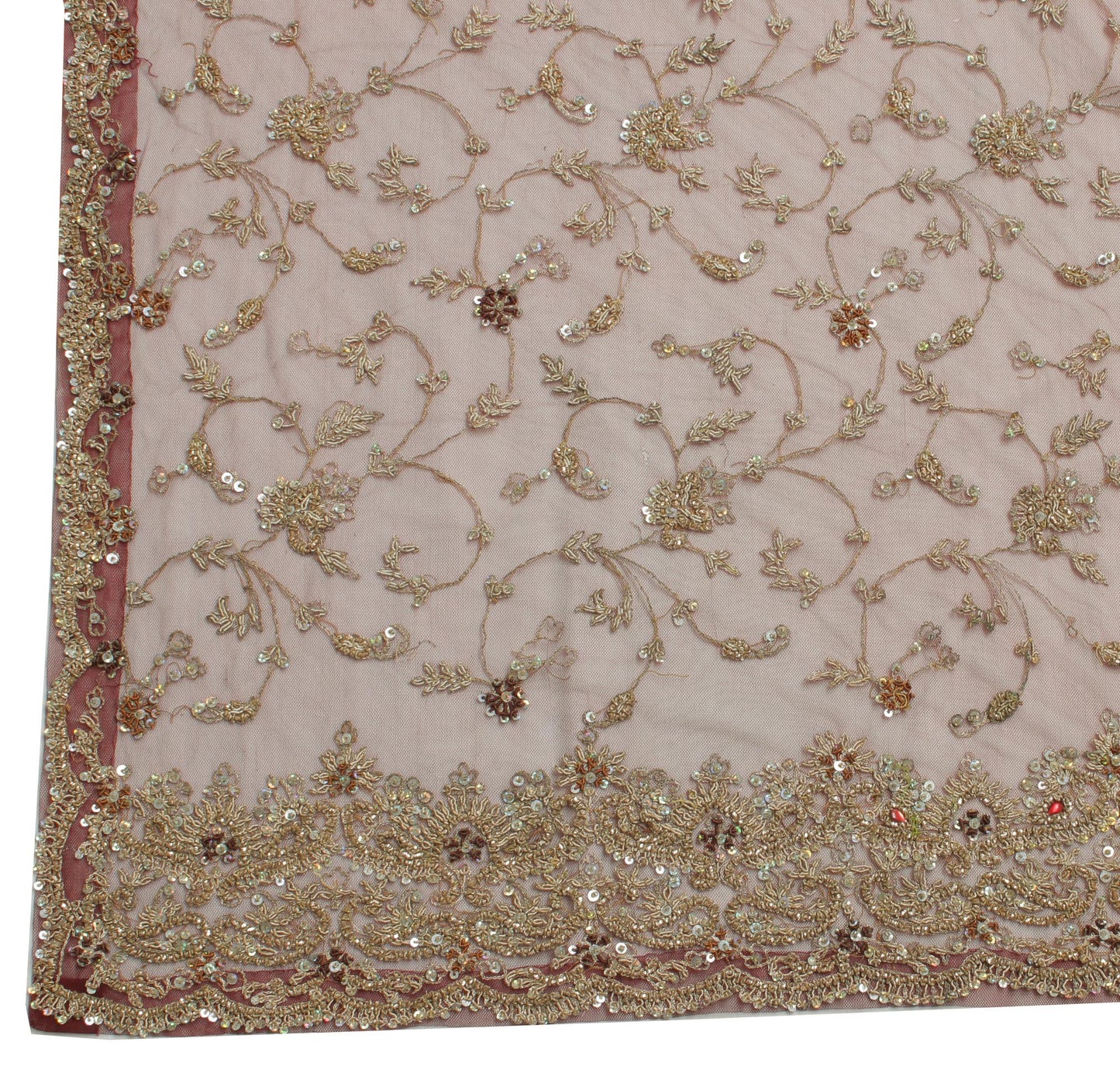 Sushila Vintage Burgundy Heavy Dupatta Net Mesh Hand Beaded Zardozi Long Stole