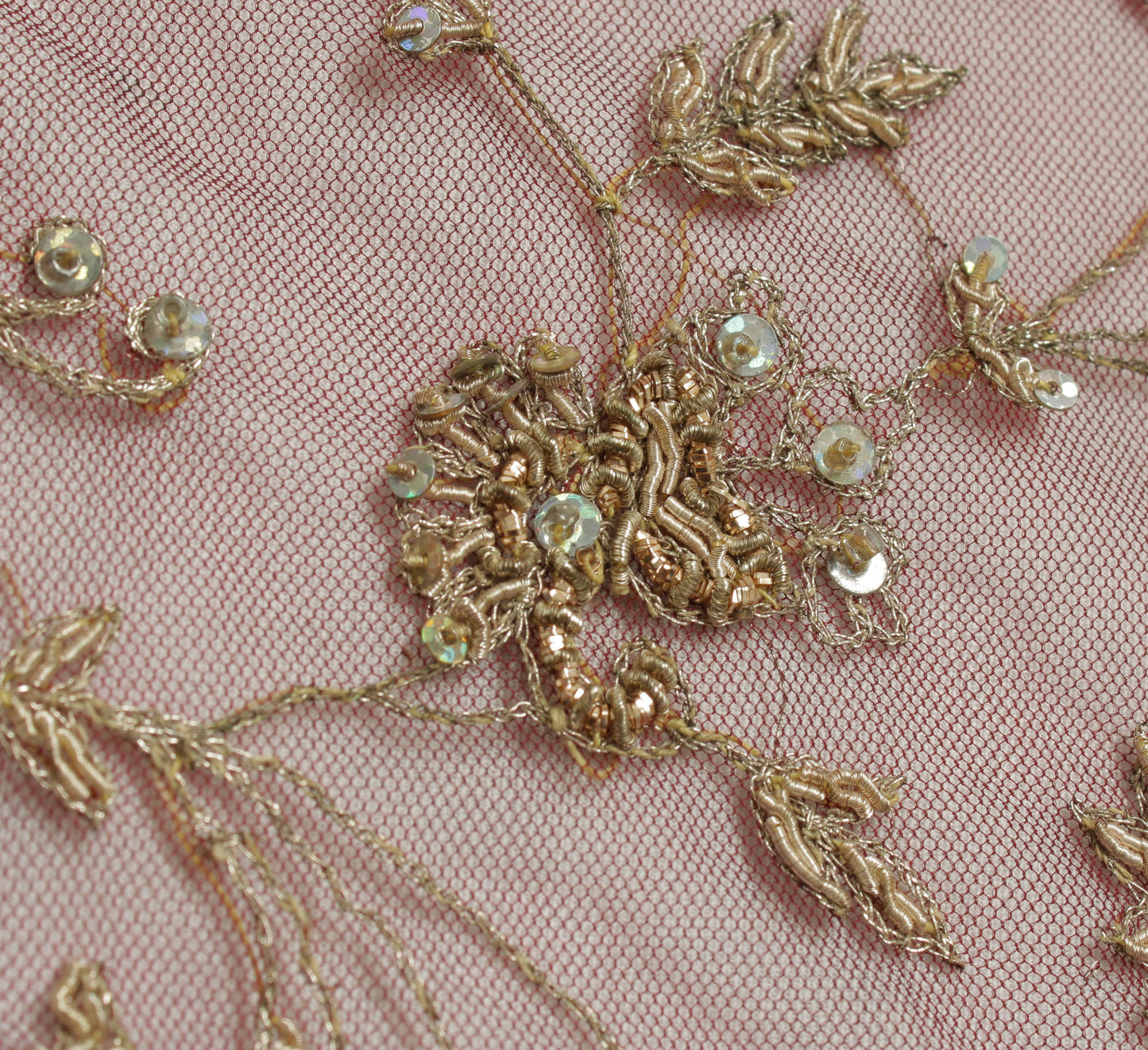 Sushila Vintage Burgundy Heavy Dupatta Net Mesh Hand Beaded Zardozi Long Stole