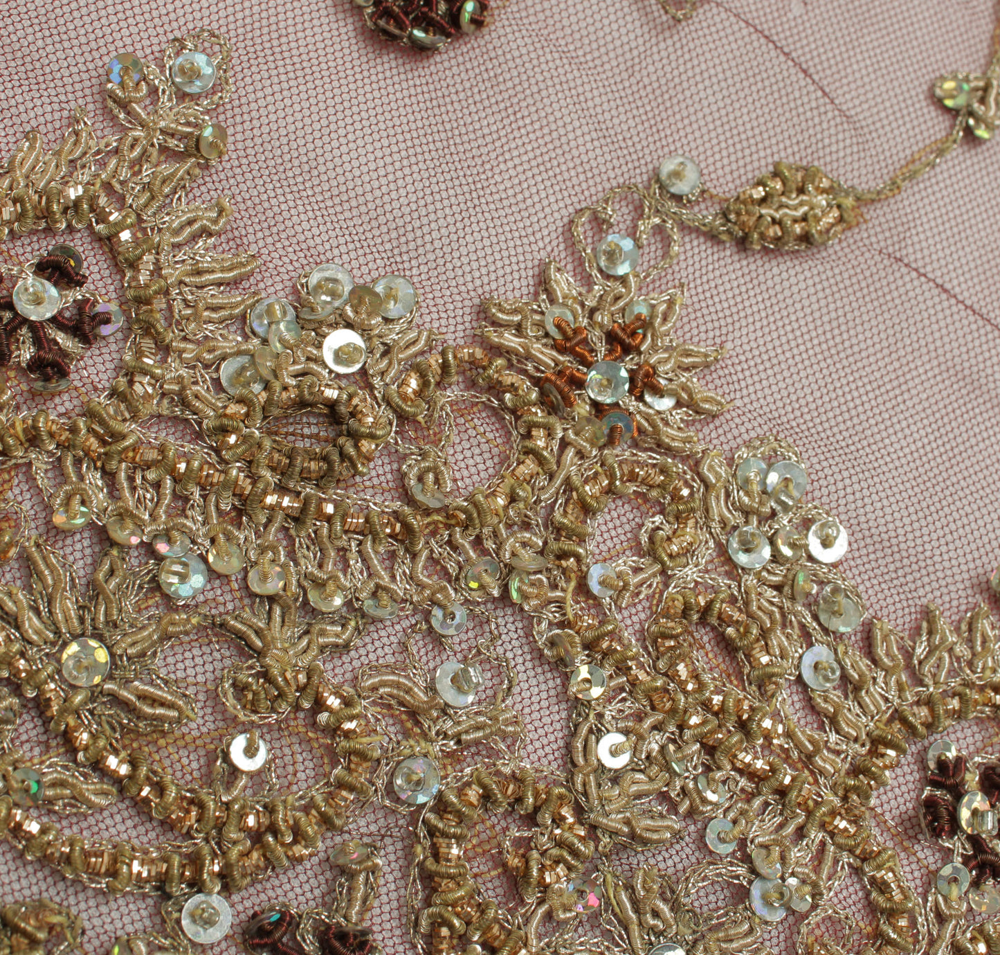 Sushila Vintage Burgundy Heavy Dupatta Net Mesh Hand Beaded Zardozi Long Stole