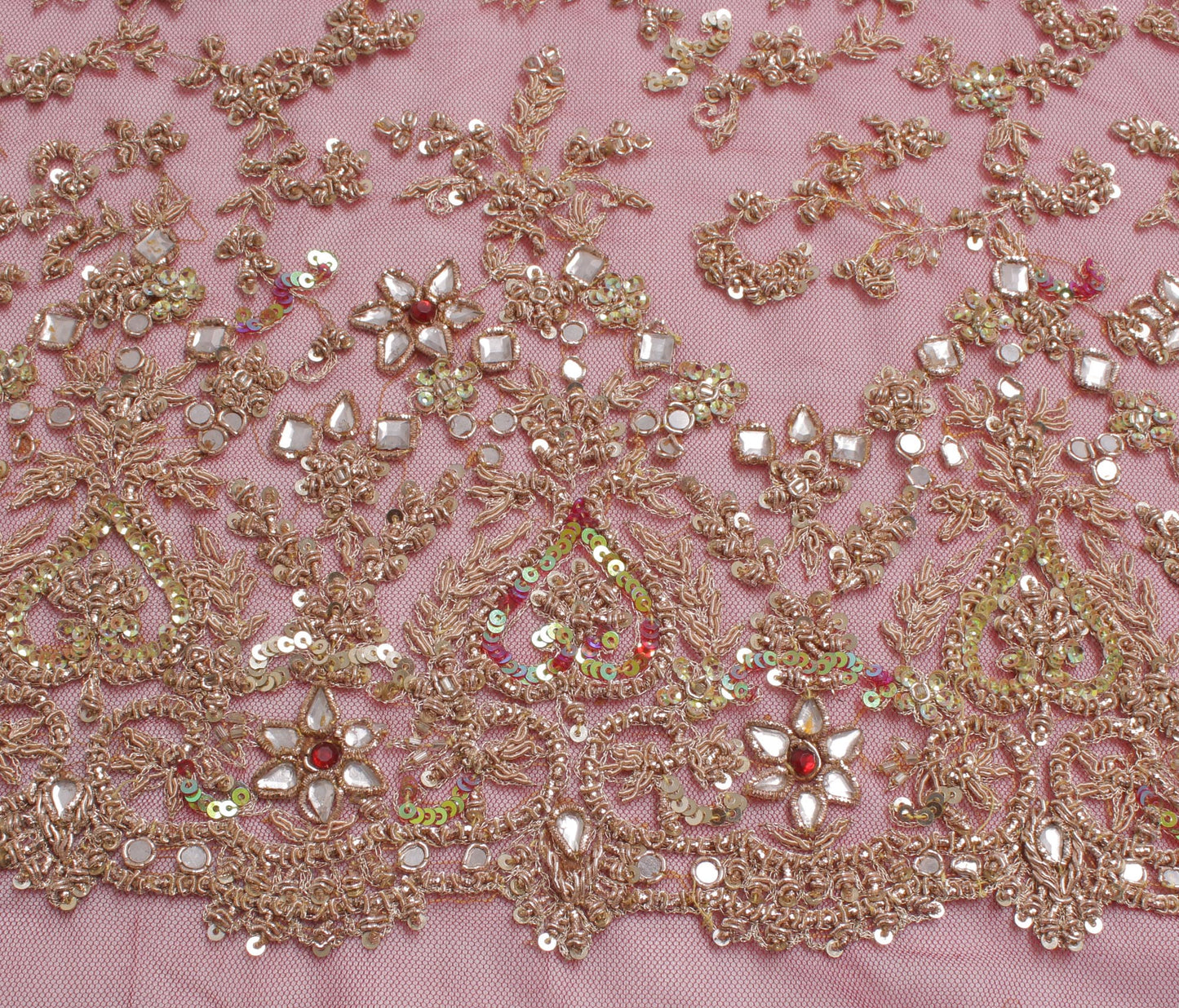 Sushila Vintage Red Heavy Dupatta Net Mesh Hand Beaded Zardozi Long Stole Veil