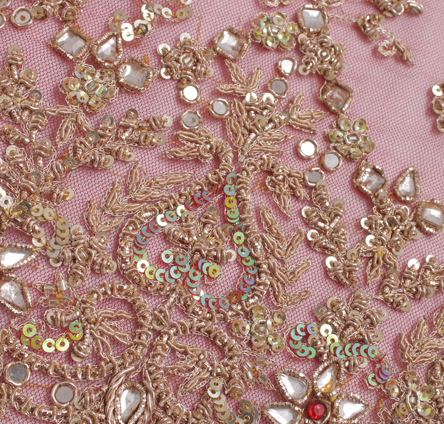 Sushila Vintage Red Heavy Dupatta Net Mesh Hand Beaded Zardozi Long Stole Veil