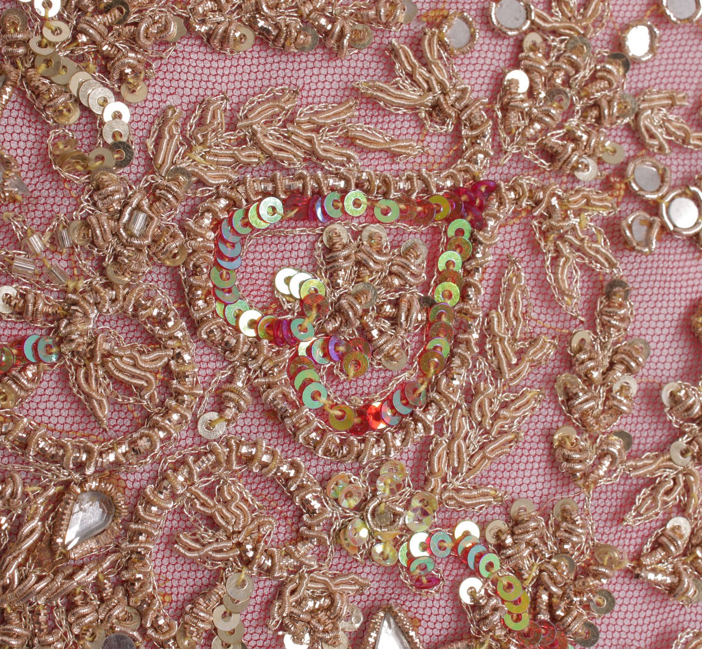 Sushila Vintage Red Heavy Dupatta Net Mesh Hand Beaded Zardozi Long Stole Veil