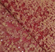 Sushila Vintage Red Heavy Dupatta Net Mesh Hand Beaded Zardozi Long Stole Veil
