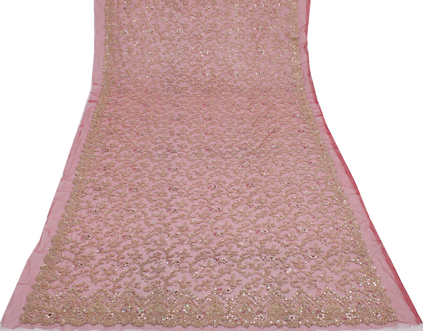 Sushila Vintage Red Heavy Dupatta Net Mesh Hand Beaded Zardozi Long Stole Veil