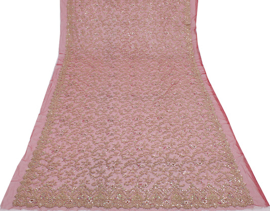 Sushila Vintage Red Heavy Dupatta Net Mesh Hand Beaded Zardozi Long Stole Veil