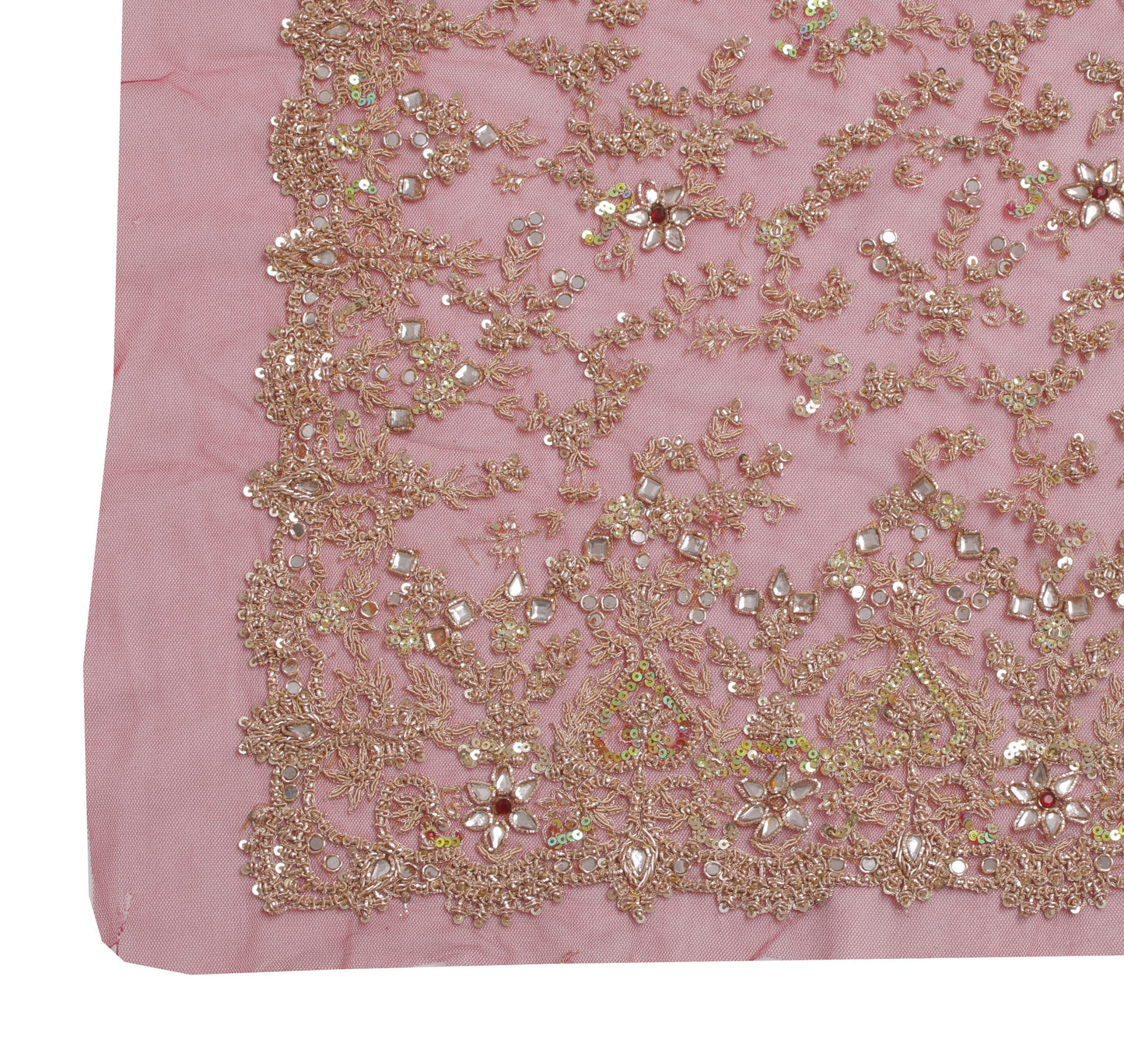 Sushila Vintage Red Heavy Dupatta Net Mesh Hand Beaded Zardozi Long Stole Veil