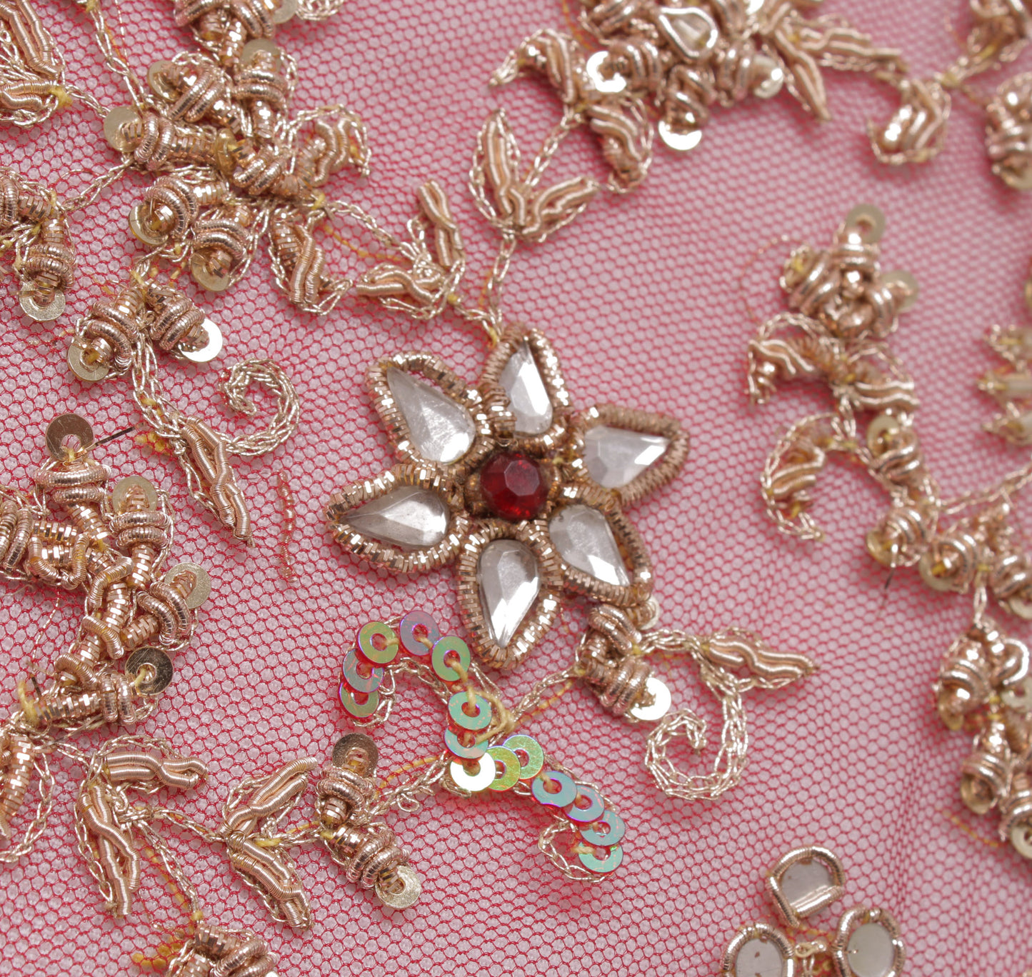 Sushila Vintage Red Heavy Dupatta Net Mesh Hand Beaded Zardozi Long Stole Veil