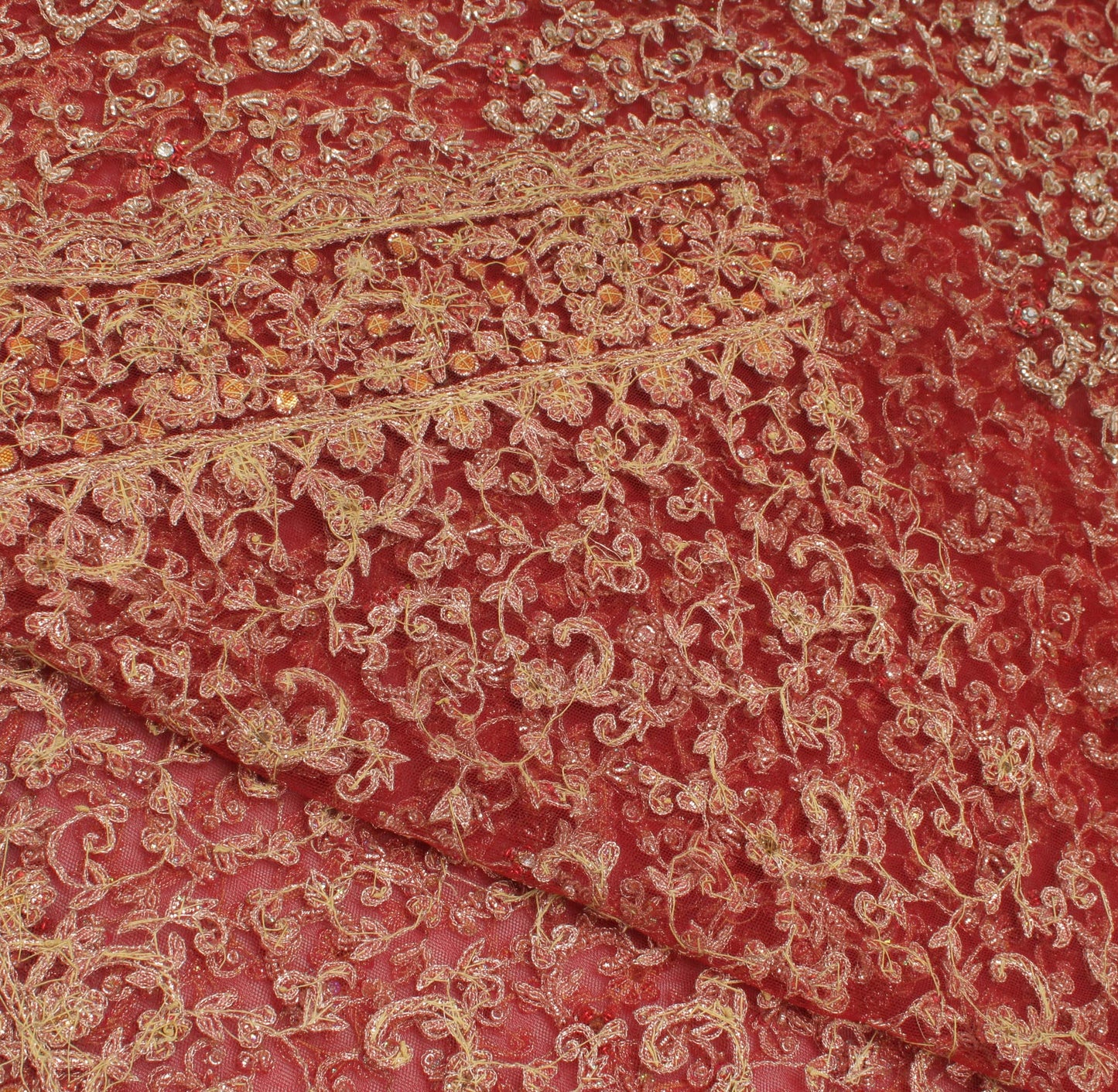 Sushila Vintage Red Heavy Dupatta Net Mesh Hand Beaded Zardozi Long Stole Veil