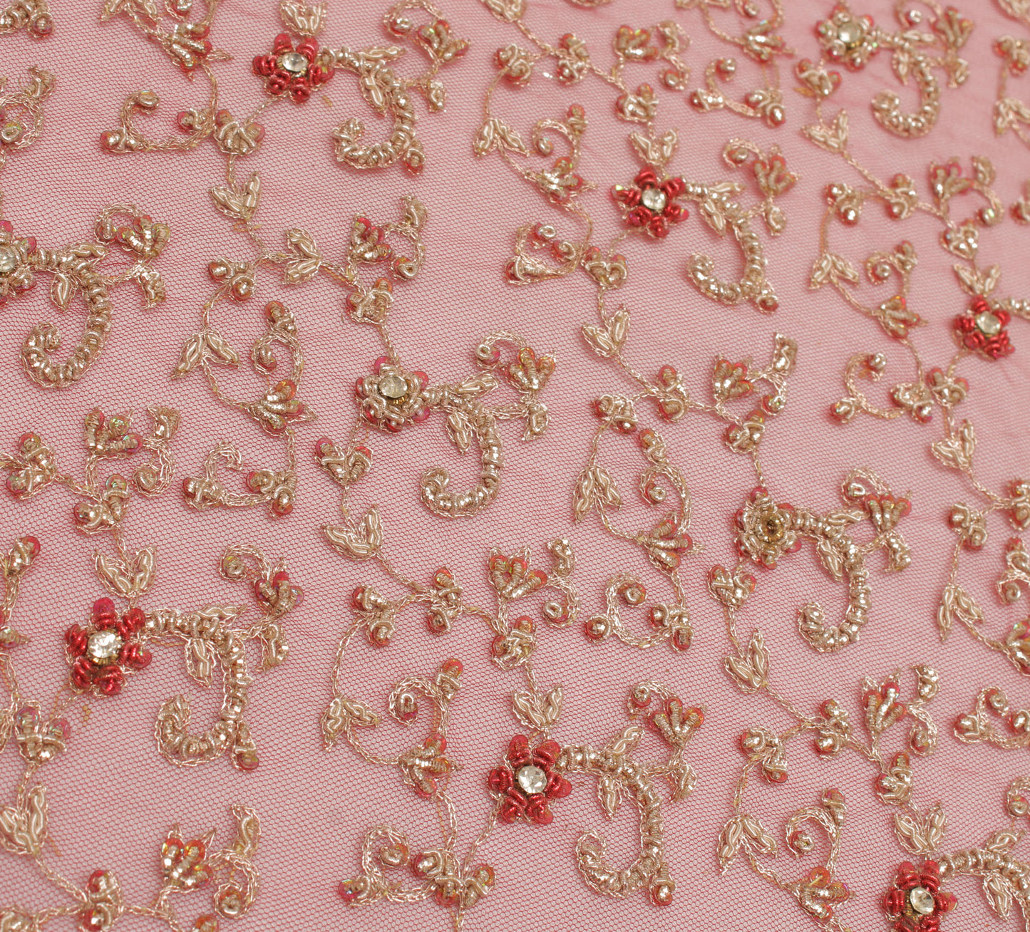 Sushila Vintage Red Heavy Dupatta Net Mesh Hand Beaded Zardozi Long Stole Veil