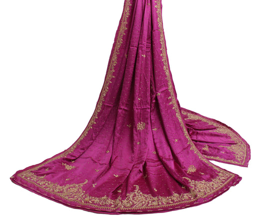 Sushila Vintage Magenta Heavy Dupatta Pure Silk Hand Beaded Long Stole Scarves