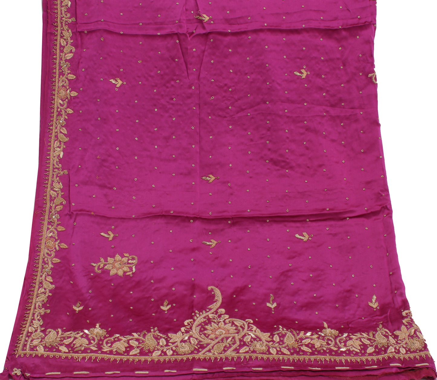 Sushila Vintage Magenta Heavy Dupatta Pure Silk Hand Beaded Long Stole Scarves