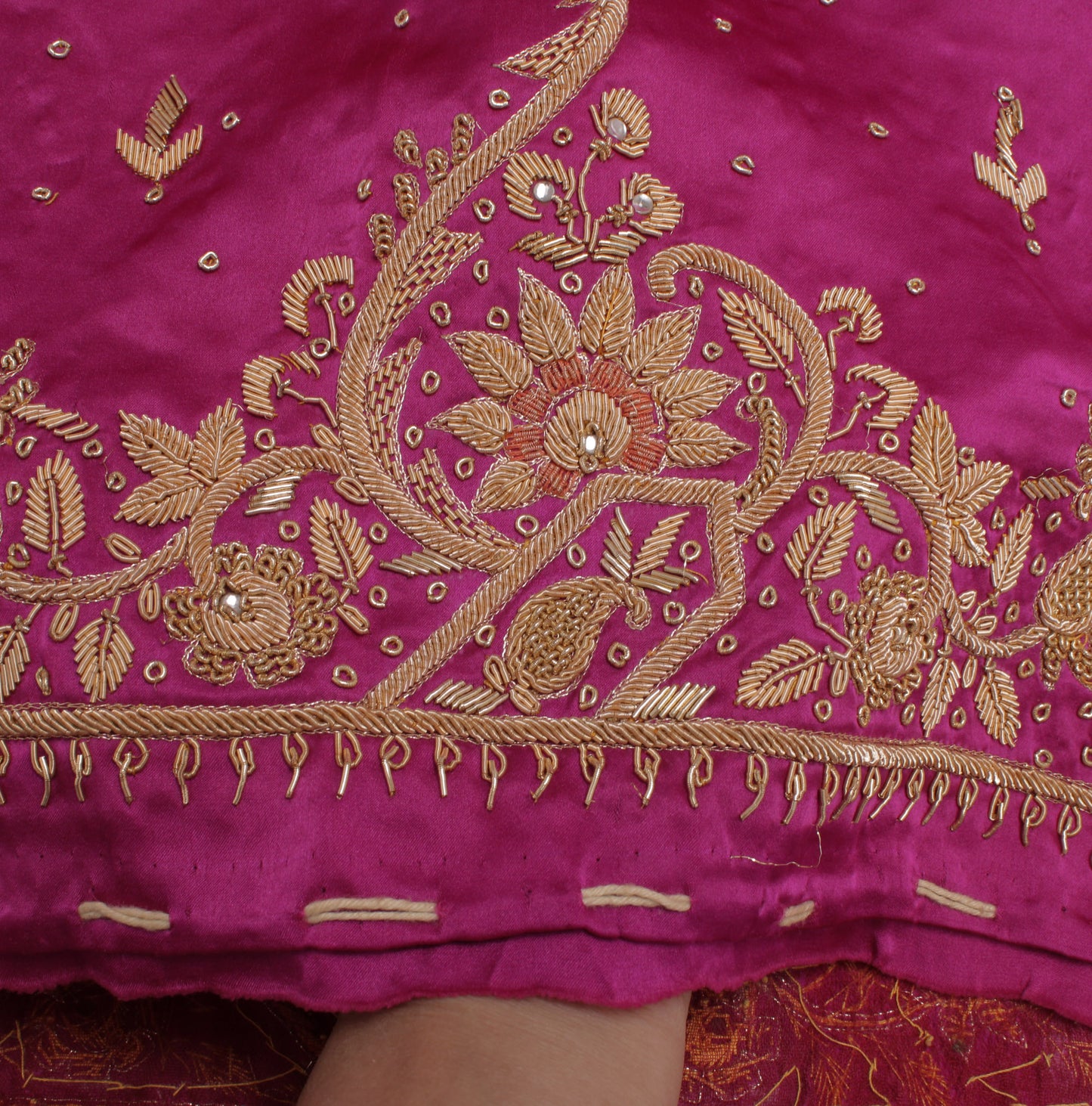 Sushila Vintage Magenta Heavy Dupatta Pure Silk Hand Beaded Long Stole Scarves