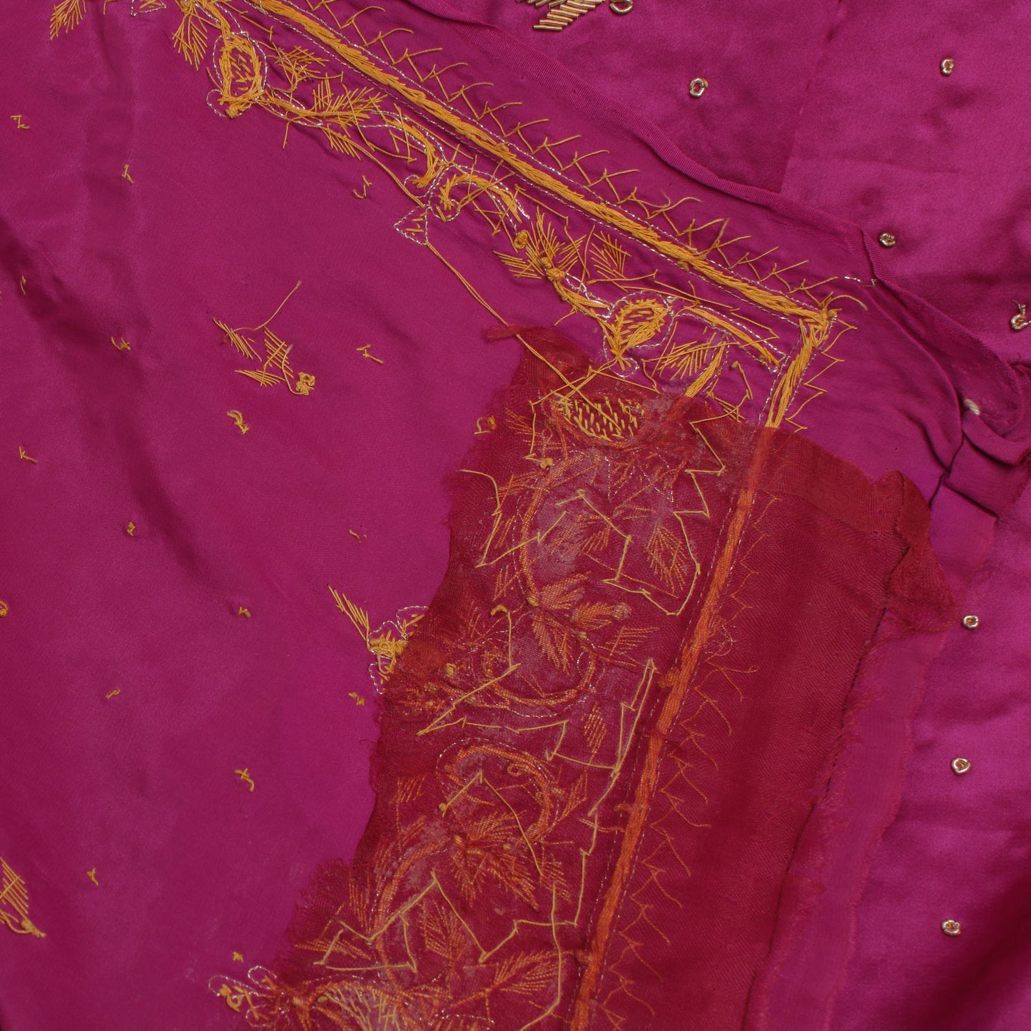 Sushila Vintage Magenta Heavy Dupatta Pure Silk Hand Beaded Long Stole Scarves
