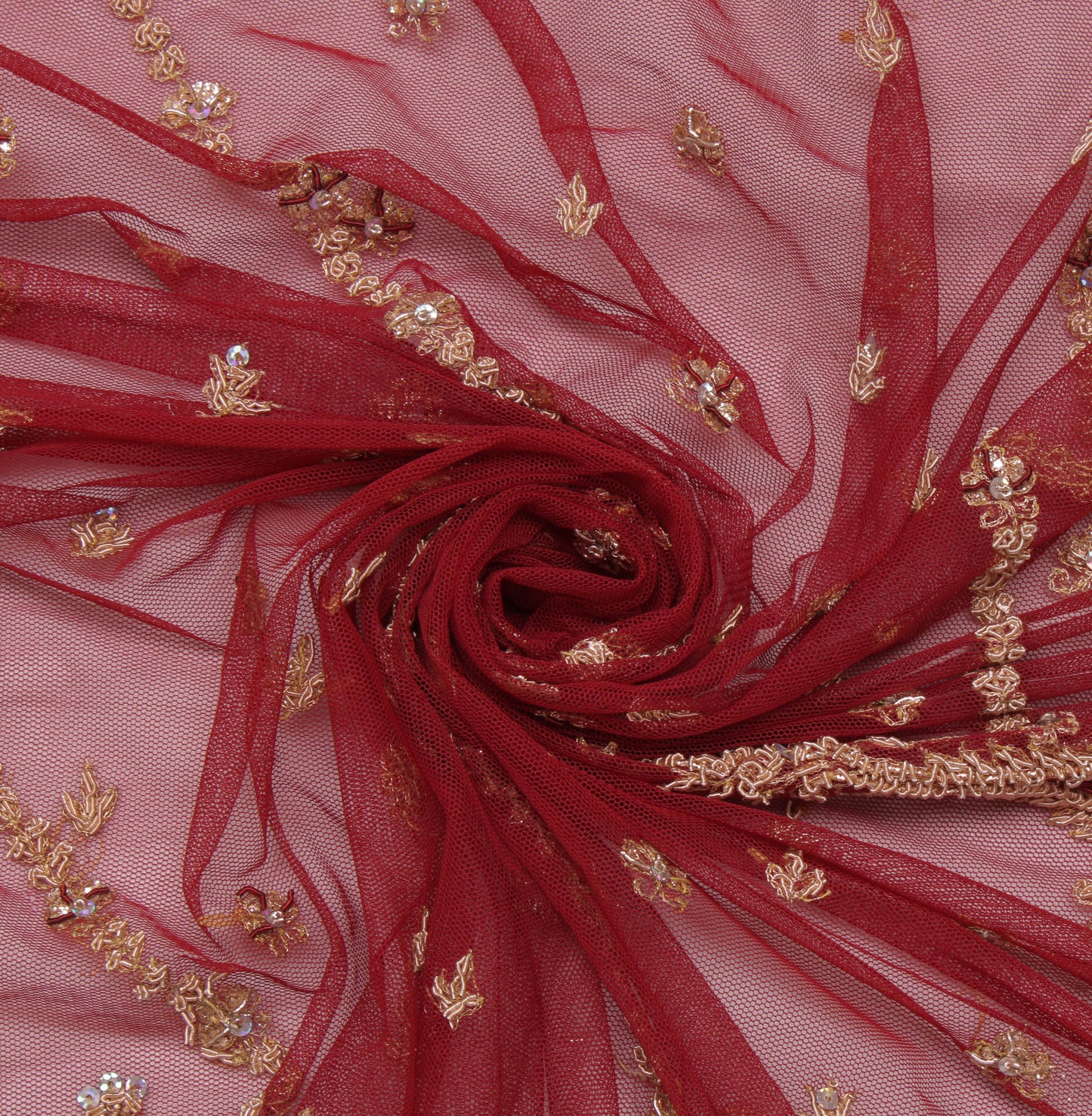 Sushila Vintage Maroon Heavy Dupatta Net Mesh Hand Beaded Long Stole Scarves