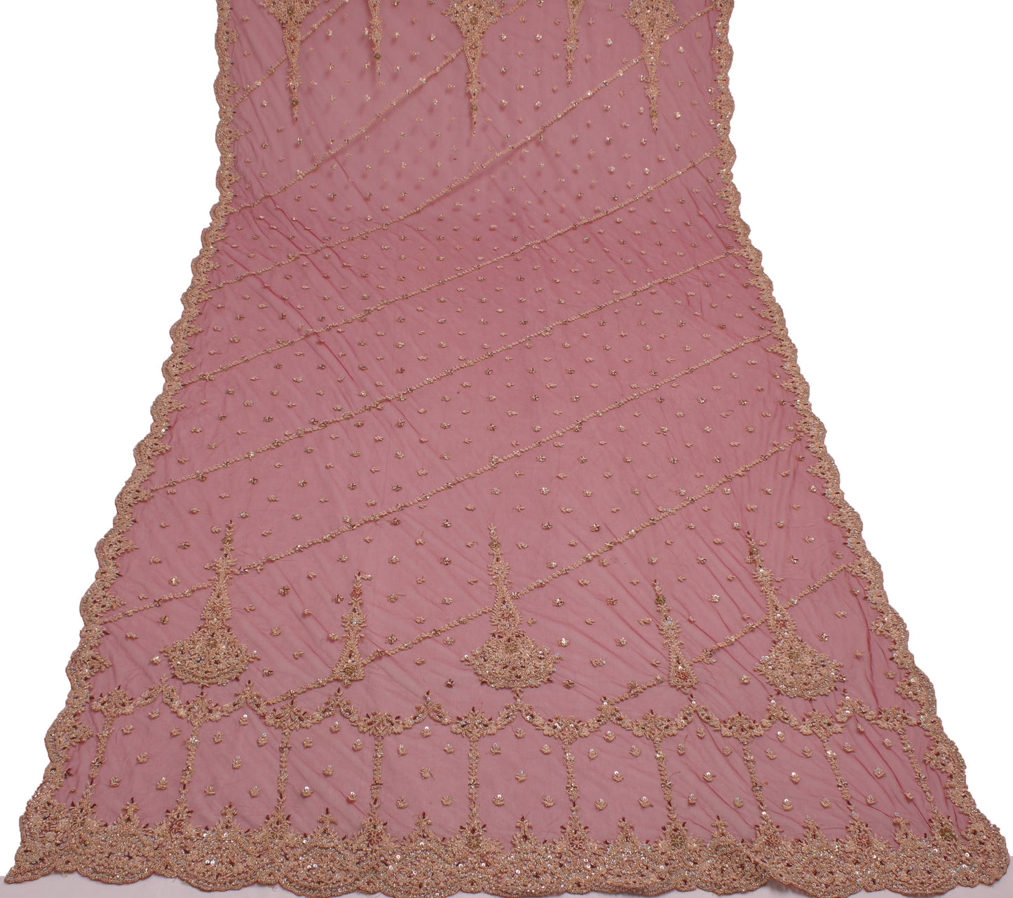 Sushila Vintage Maroon Heavy Dupatta Net Mesh Hand Beaded Long Stole Scarves