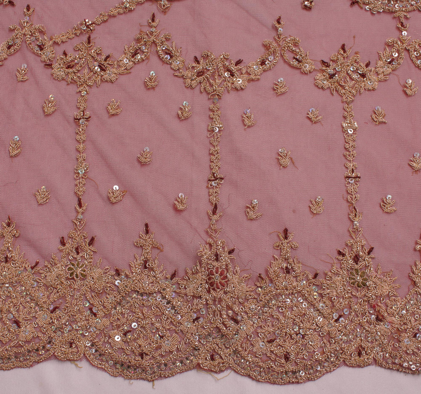 Sushila Vintage Maroon Heavy Dupatta Net Mesh Hand Beaded Long Stole Scarves