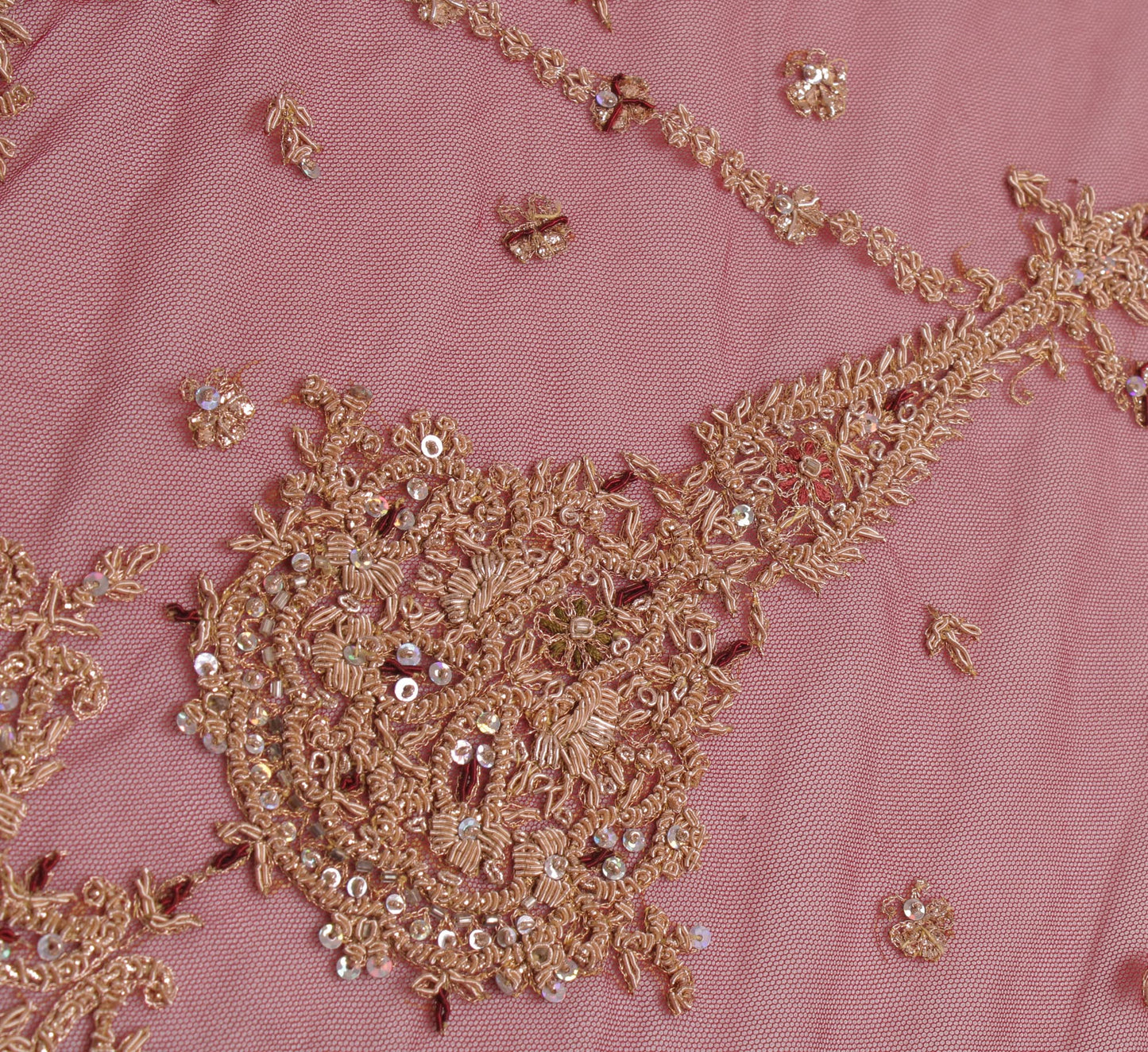 Sushila Vintage Maroon Heavy Dupatta Net Mesh Hand Beaded Long Stole Scarves