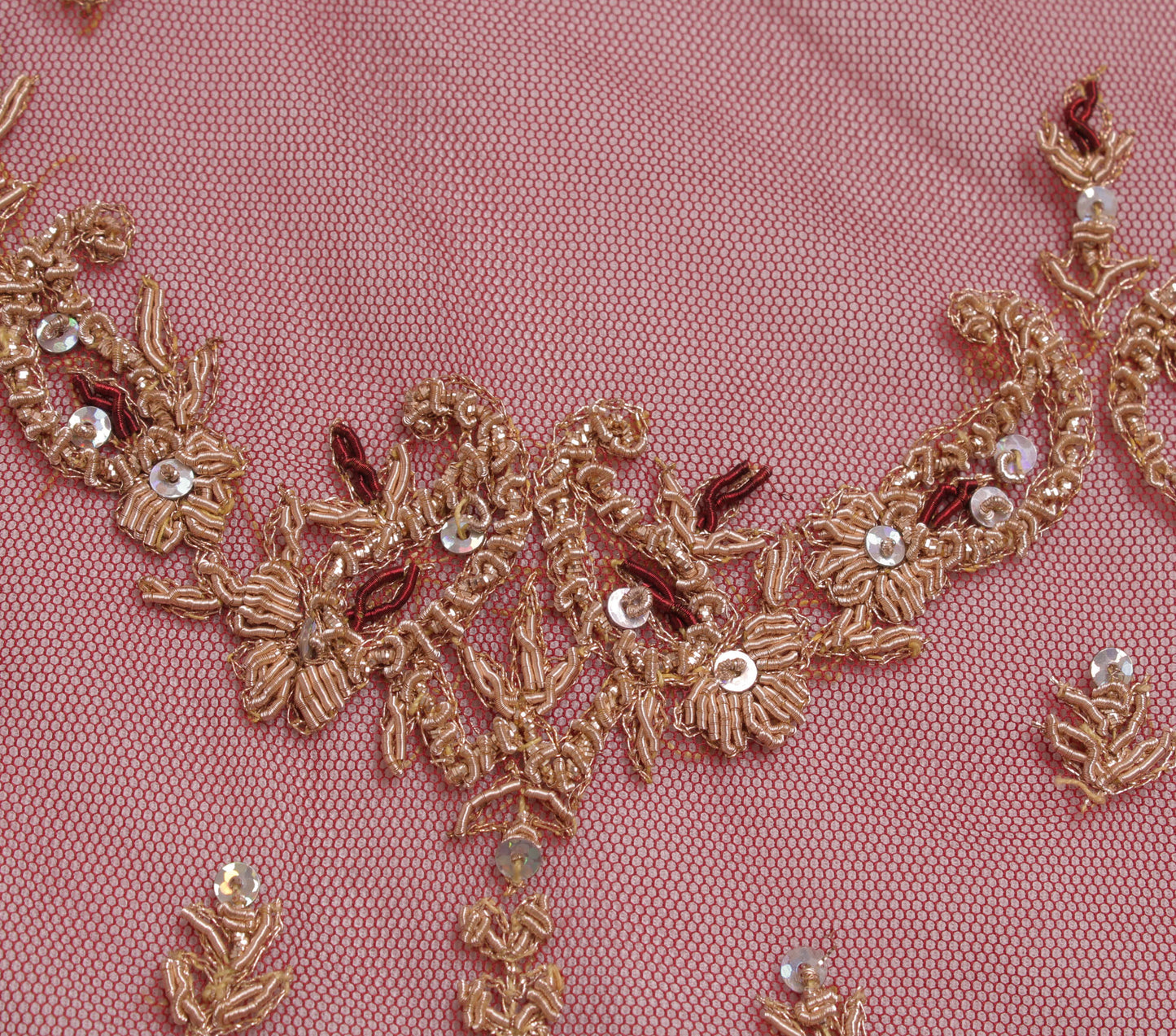 Sushila Vintage Maroon Heavy Dupatta Net Mesh Hand Beaded Long Stole Scarves