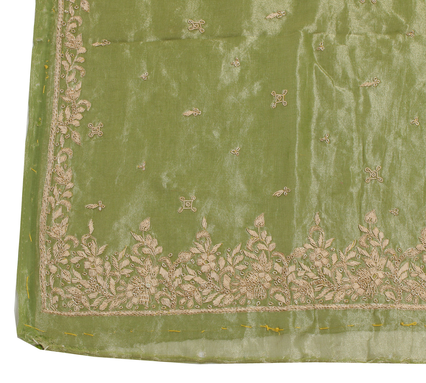 Sushila Vintage Green Heavy Dupatta Pure Tissue Silk Hand Beaded Long Stole Veil