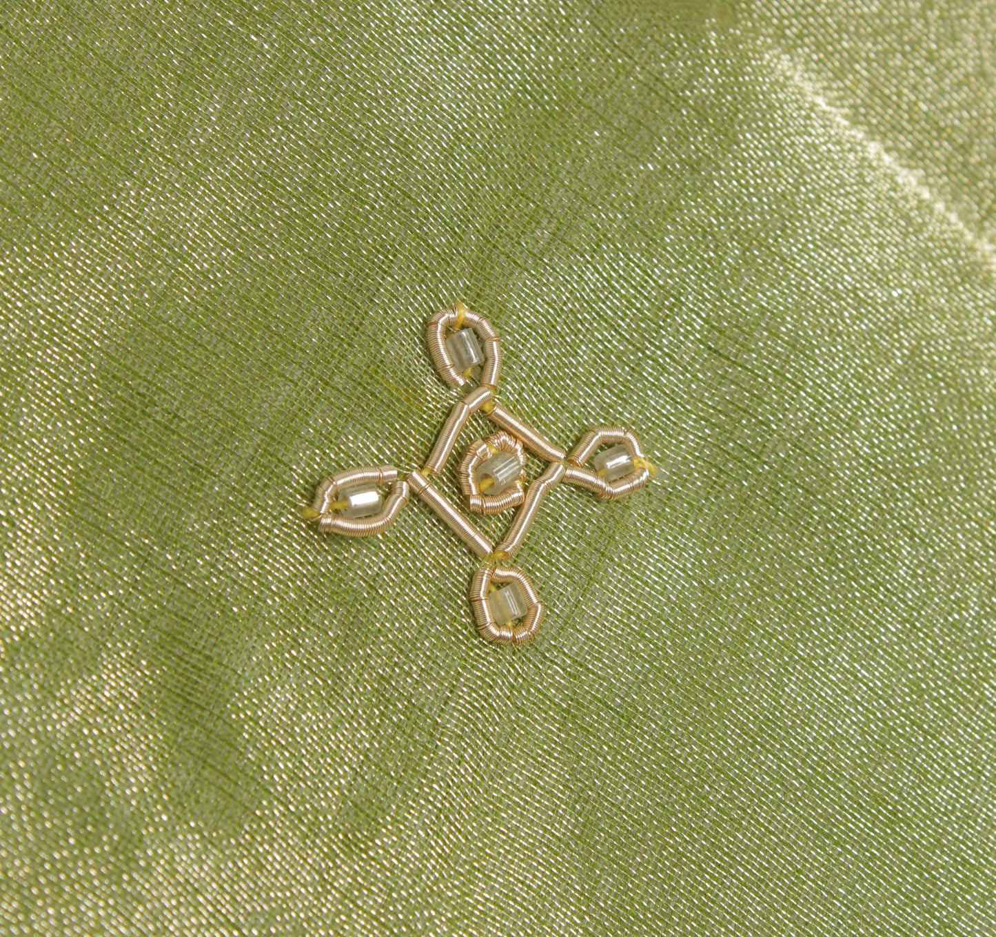 Sushila Vintage Green Heavy Dupatta Pure Tissue Silk Hand Beaded Long Stole Veil