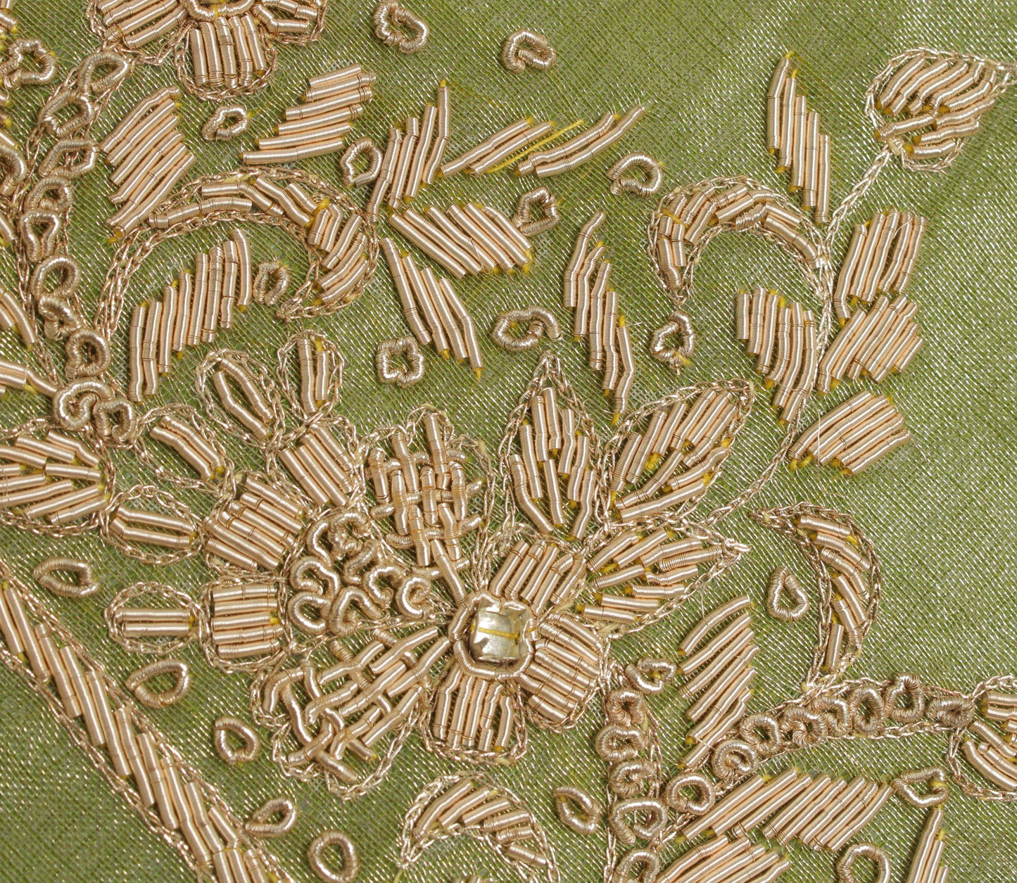 Sushila Vintage Green Heavy Dupatta Pure Tissue Silk Hand Beaded Long Stole Veil