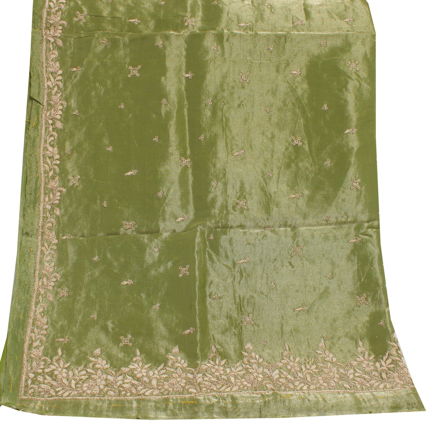 Sushila Vintage Green Heavy Dupatta Pure Tissue Silk Hand Beaded Long Stole Veil